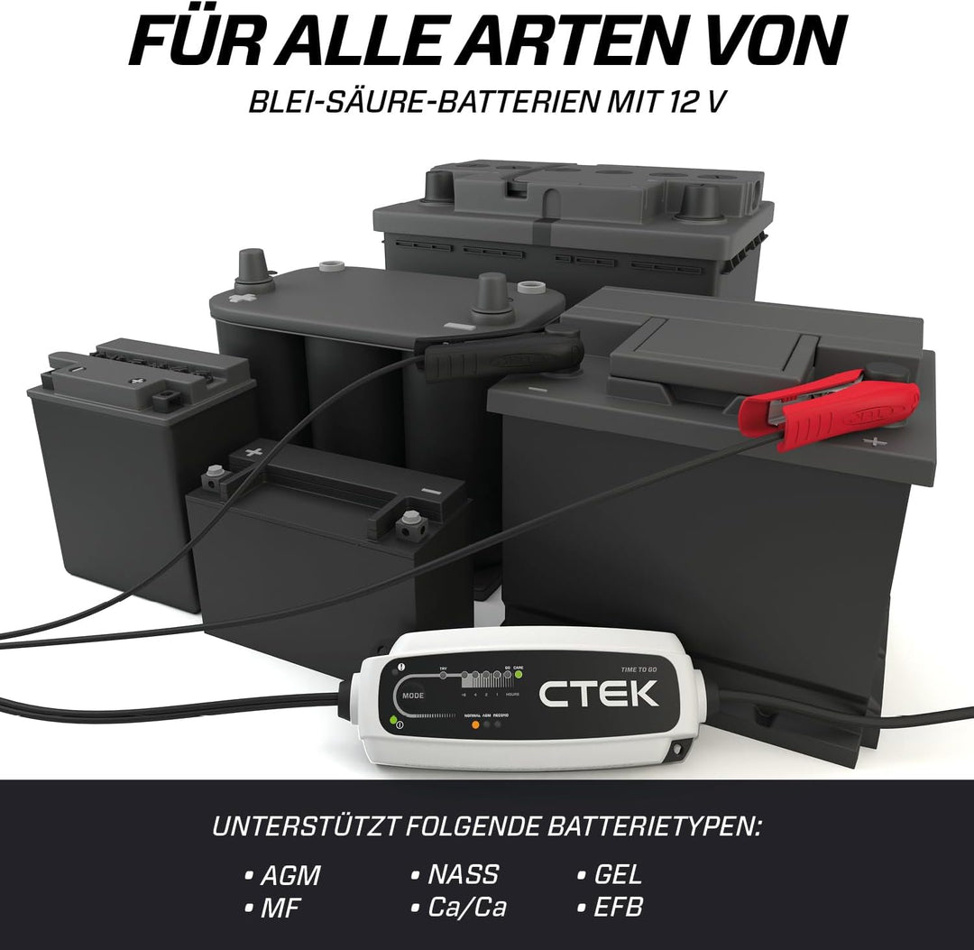 CTEK CT5 Time to Go, Batterieladegerät 12V, Batteriepfleger Mit Countdown-Funktion, Startanzeige, Ei