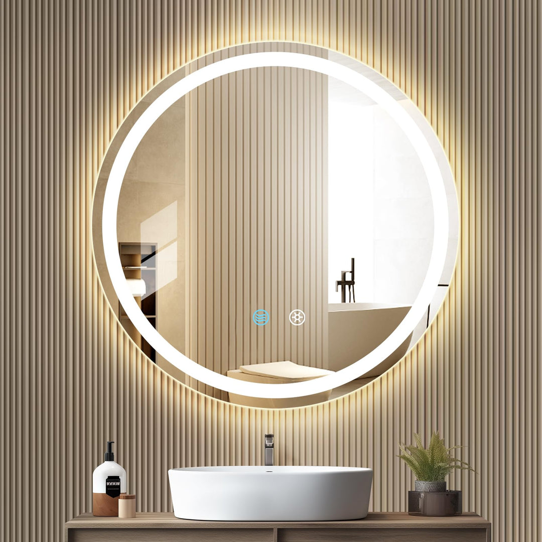 Badspiegel mit Beleuchtung, 60cm Wandspiegel Badezimmerspiegel, LED Spiegel mit Licht | Touch-Schalt