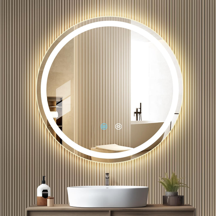 Badspiegel mit Beleuchtung, 60cm Wandspiegel Badezimmerspiegel, LED Spiegel mit Licht | Touch-Schalt