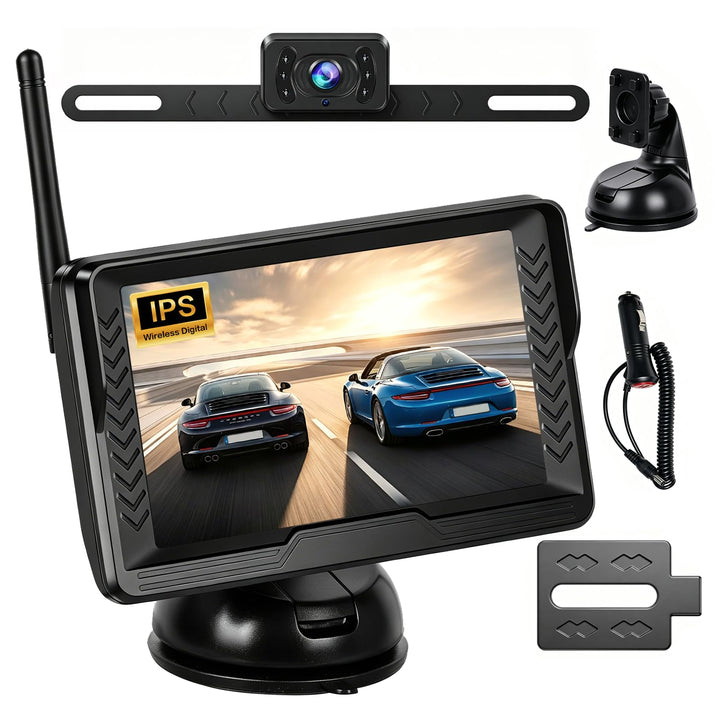 Hikity 5 Zoll AHD IPS Display, Kabelloses Rückfahrkameraset für Zahlreiche Fahrzeugmodelle, wasserdi