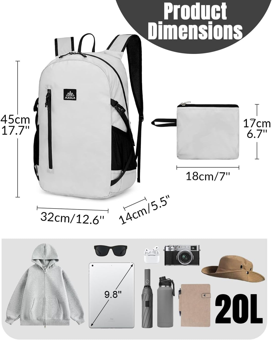 Faltbarer Wanderrucksack 20L, Ultraleichter Nylon Rucksack Tagesrucksack Damen Herren, Wasserfest Pa