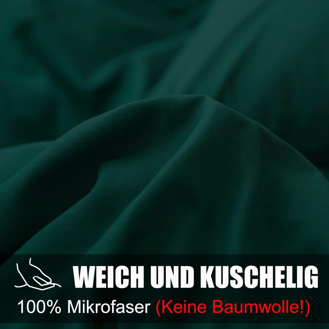 Soifox bettwäsche Dunkelgrün 135x200 - bettwäsche-Sets aus Mikrofaser bügelfrei &amp; knitterfrei mit Re