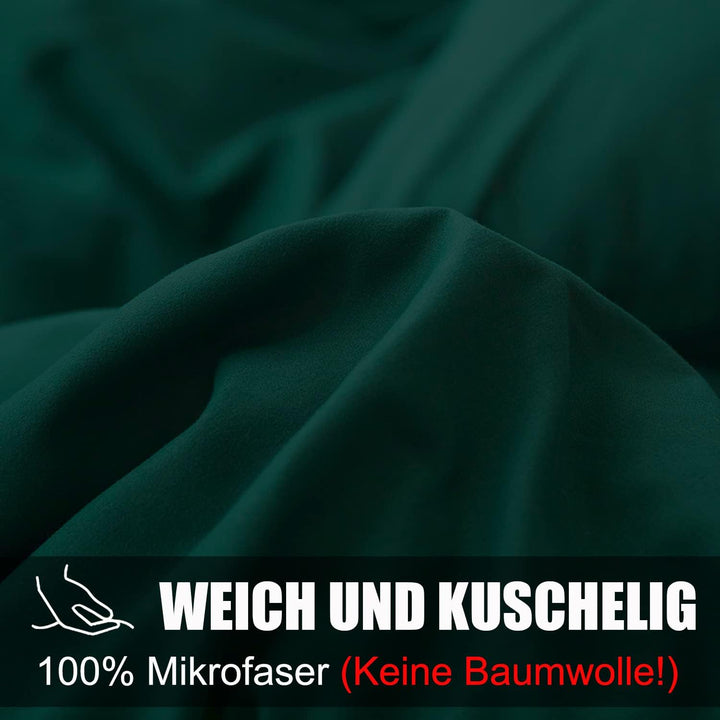 Soifox bettwäsche Dunkelgrün 135x200 - bettwäsche-Sets aus Mikrofaser bügelfrei &amp; knitterfrei mit Re