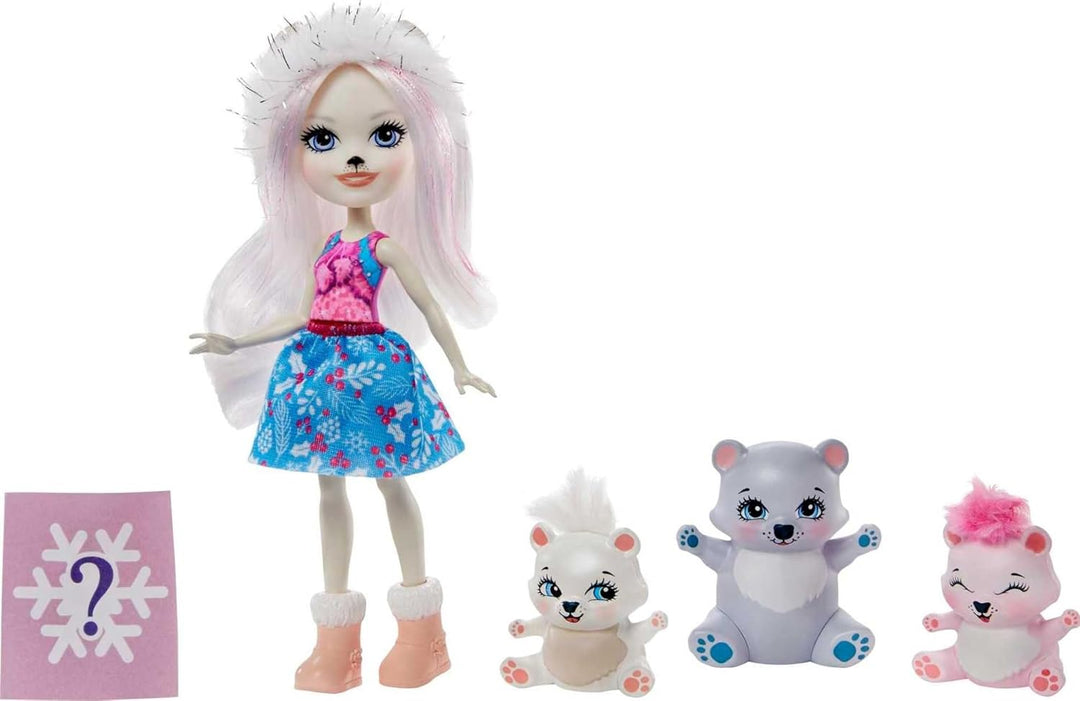 Enchantimals GJX47 - Familien Spielset, Pristina Polar Bear Puppe (15,24 cm) mit 3 Tierfiguren, toll