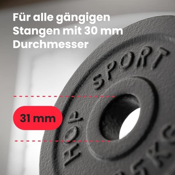 Hop-Sport 20 kg Gusseisen Hantelscheiben 30mm Set 4 x 5 kg / 2 x 10 kg - Guss Gewichte Hantel Set 30