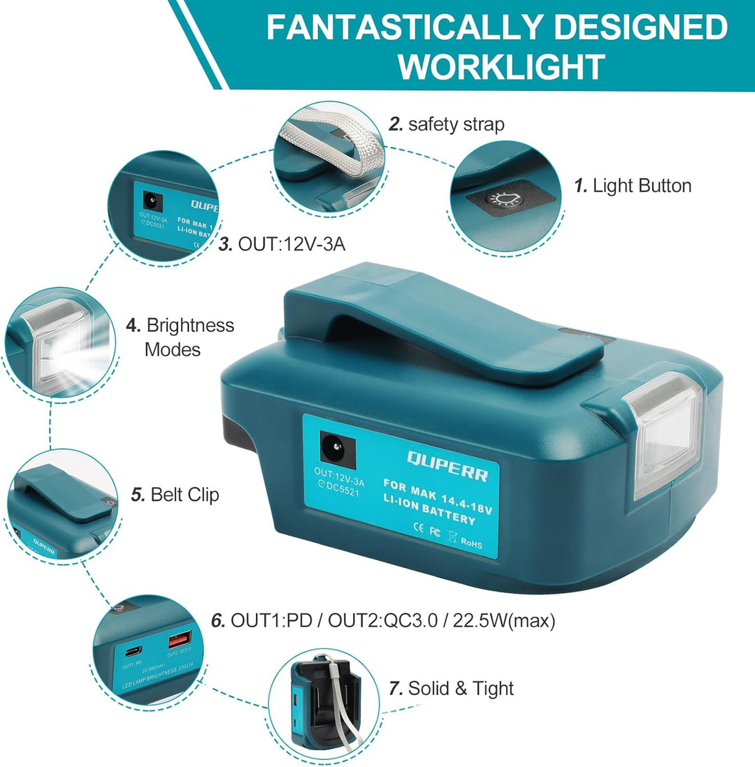 QUPERR - Adp05 Power Source Battery Adapter Arbeitslichtkonverter für Makita 14,4 V & 18 V Akku mit