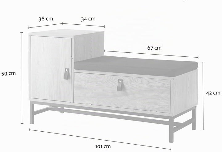 CALICOSY - Schuhbank - Eichenoptik - Spanplatten - Metallgestell - Griffe in Lederoptik - Polyesterg