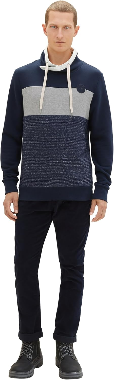 TOM TAILOR Herren Colorblock Snood Sweatshirt S 10668-sky Captain Blue, S 10668-sky Captain Blue