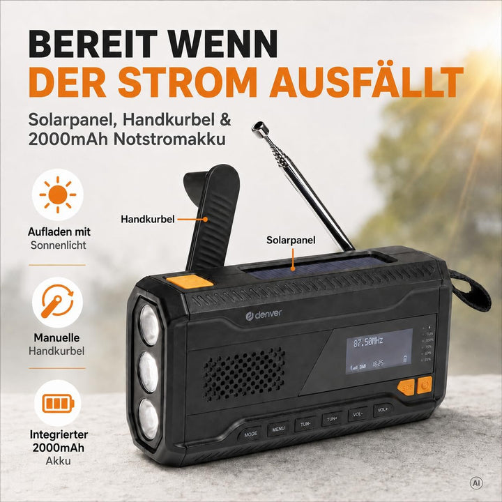 Denver DAB+/FM Solar Crank Radio mit Akku SCD-2033