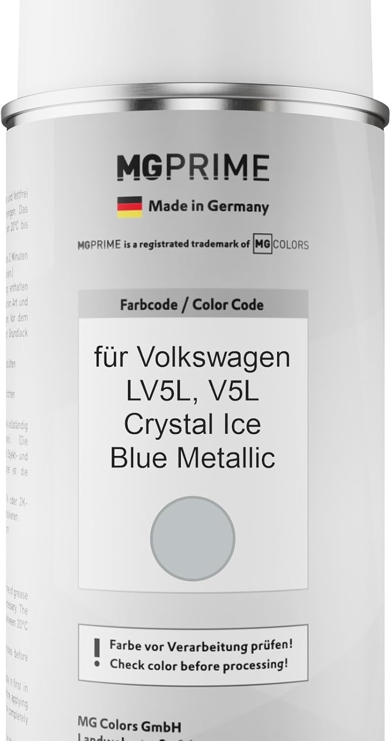 MG PRIME Autolack Sprühdosen Set für Volkswagen VW LV5L / V5L Crystal Ice Blue Metallic Basislack Kl