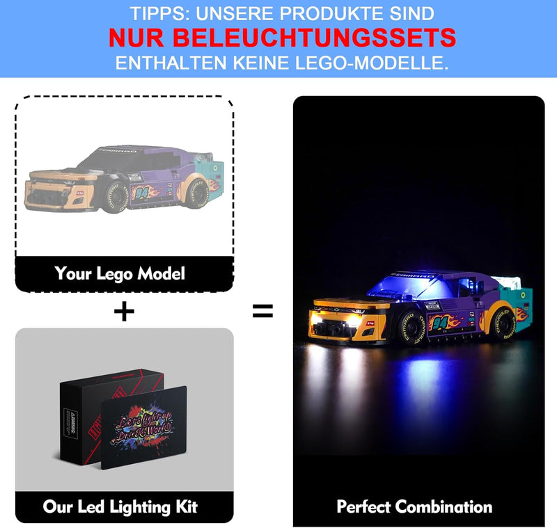 LocoLee Licht Kompatibel mit Lego 76935 NASCAR Next Gen Chevrolet Camaro ZL1, Nur Lichter Set - Kein