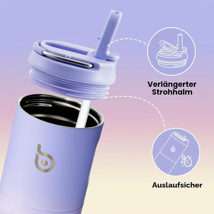 BOTTLE BOTTLE Isolierte Edelstahl Trinkflasche 750 ml mit Strohhalm, Deckel & Griff – Auslaufsicher,