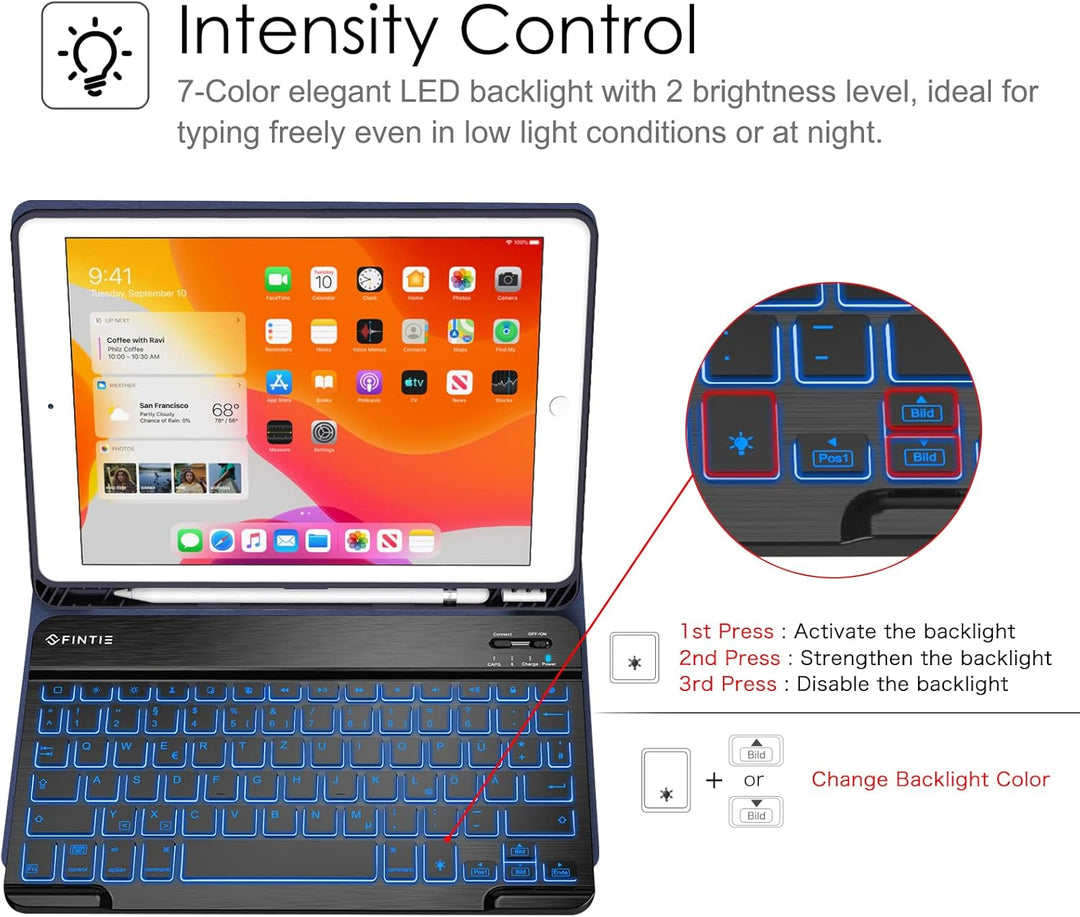 FINTIE Hülle mit Tastatur für iPad 9. / 8. / 7. Generation (10.2 Zoll, 2021/2020/2019), Beleuchtete