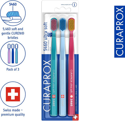 Curaprox Zahnbürste Set CS 5460-3er-Pack Ultra Soft Handzahnbürste für Erwachsene 5460 mit super wei