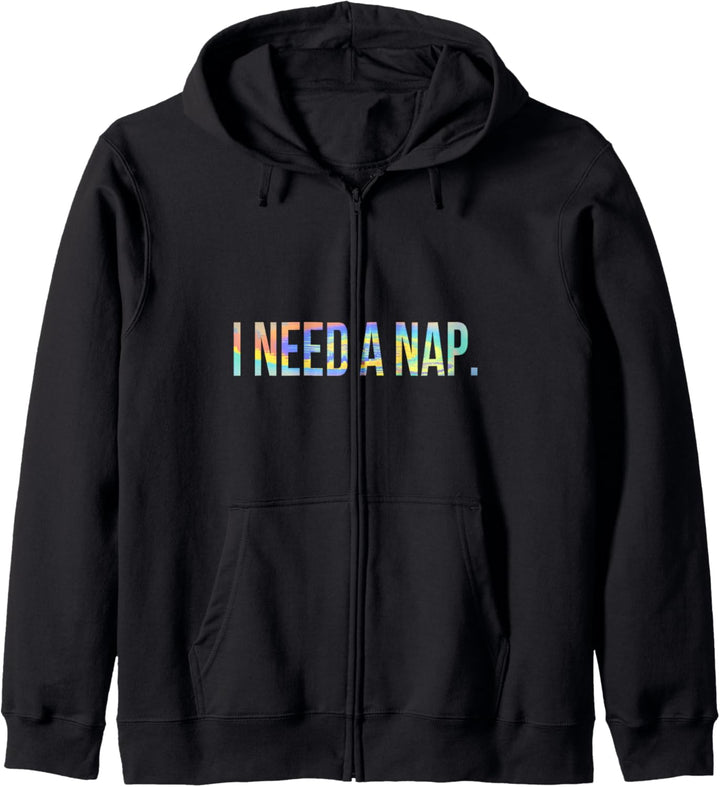 Lustiger Vintage-Batik-Knebel mit Aufschrift „I Need A Nap“ Kapuzenjacke