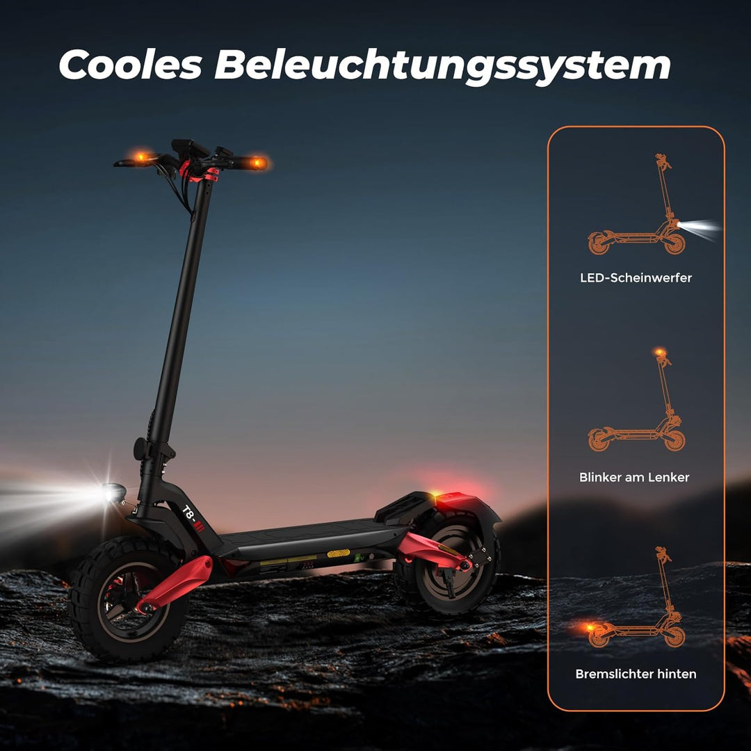 E Scooter mit Strassenzulassung, 80-100 KM Reichweite, 48V 15Ah, 10 Zoll Offroad Luftreifen, ABE Ele