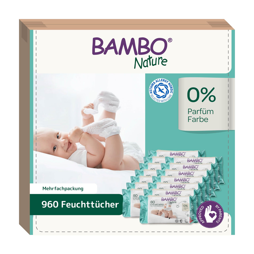 Bambo Nature Baby-Feuchttücher - 960 Tücher - 12er Vorratspack | Feuchtigkeitsspendende sanfte Tüche