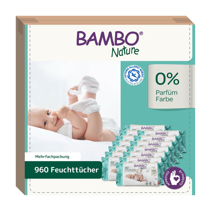 Bambo Nature Baby-Feuchttücher - 960 Tücher - 12er Vorratspack | Feuchtigkeitsspendende sanfte Tüche