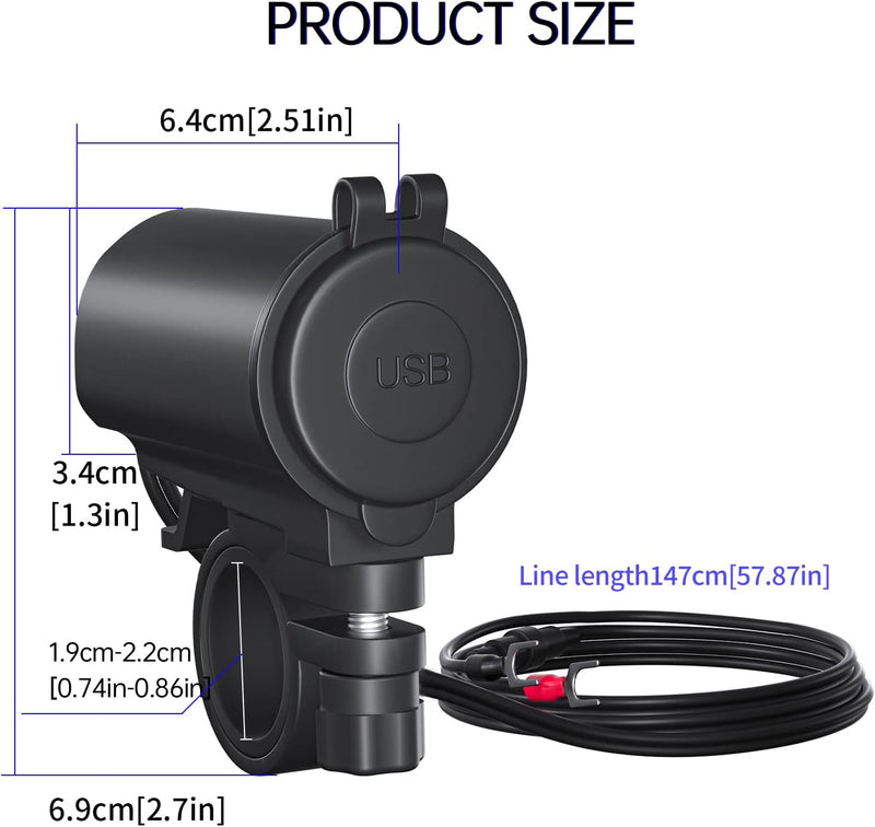 Shkalacar Dual USB Motorrad Ladegerät, Motorrad USB Ladekabel Adapter QC3.0-Schnelllade Wasserdichte