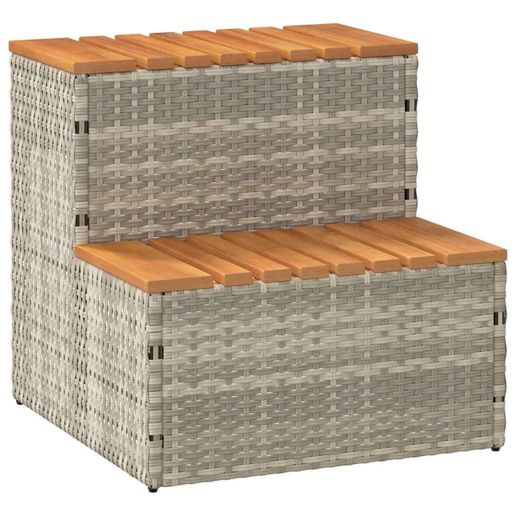 vidaXL Whirlpooltreppe Hellgrau 50x50x50,5cm Poly Rattan Akazie Massiv, Whirlpool-Stufe, 2-Stufen-Le