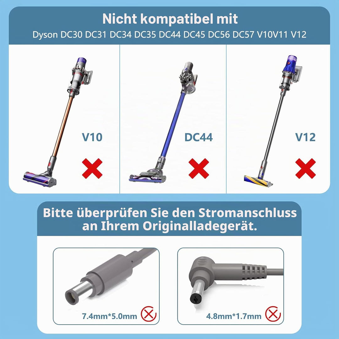 POANES 26.1V Staubsauger Ladegerät Ersatz für Original Dyson V8 V7 V6 Absolute Ladekabel für Dyson A