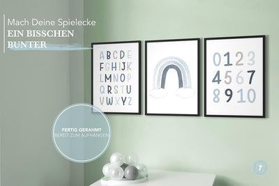 Papierschmiede® Kinderbilder 3er Set Lernposter, A4 gerahmt in Holzrahmen (schwarz), Geschenk für Ju