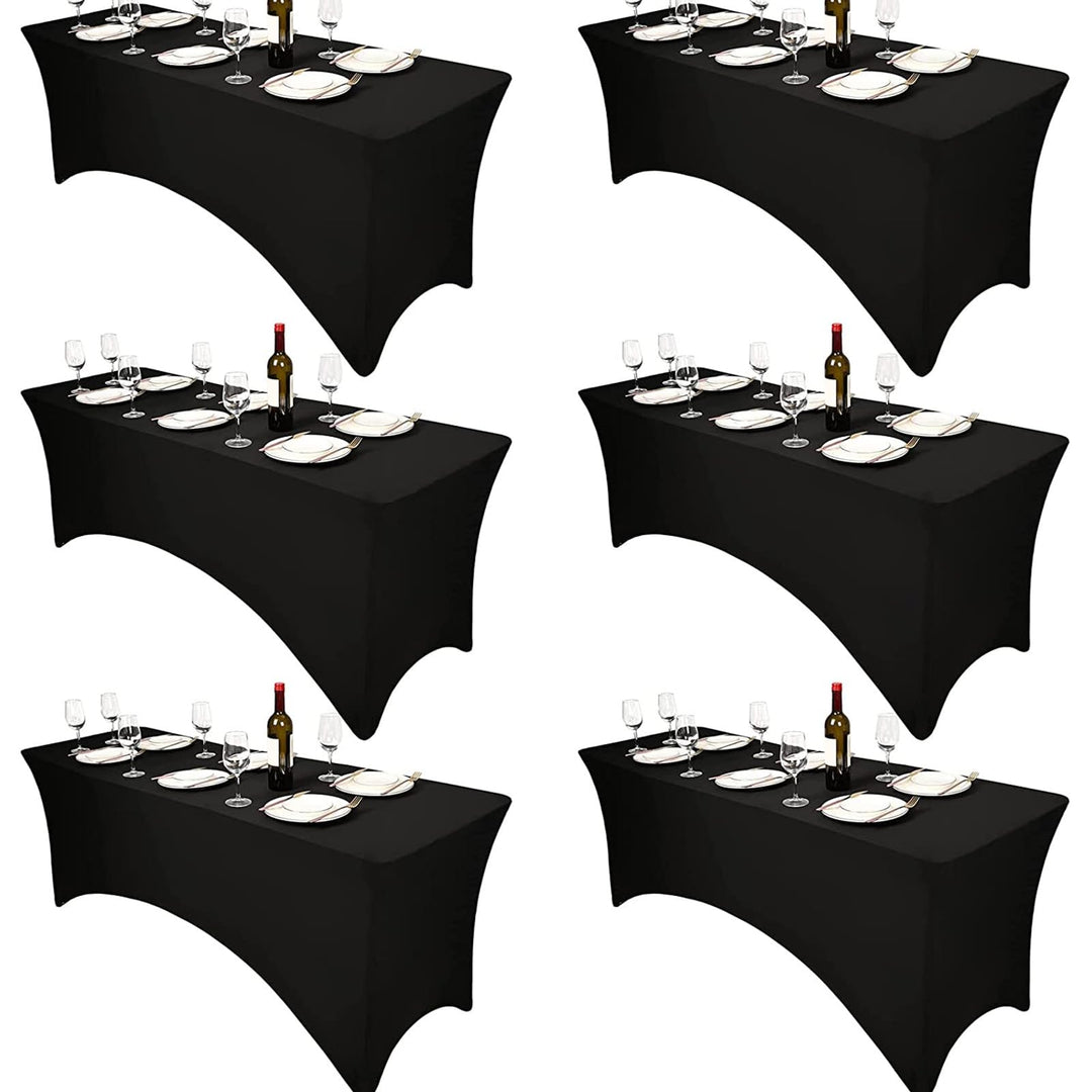 6PCS 6-Fuss Schwarze Tischdecke,Spandex Dehnbare elastische Tischdecke,rechteckige Cocktail-Tischdec