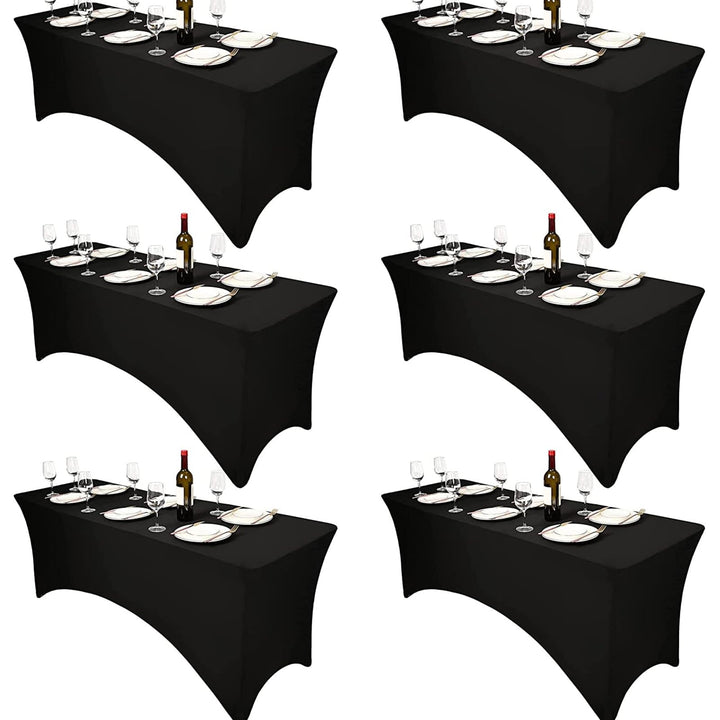 6PCS 6-Fuss Schwarze Tischdecke,Spandex Dehnbare elastische Tischdecke,rechteckige Cocktail-Tischdec