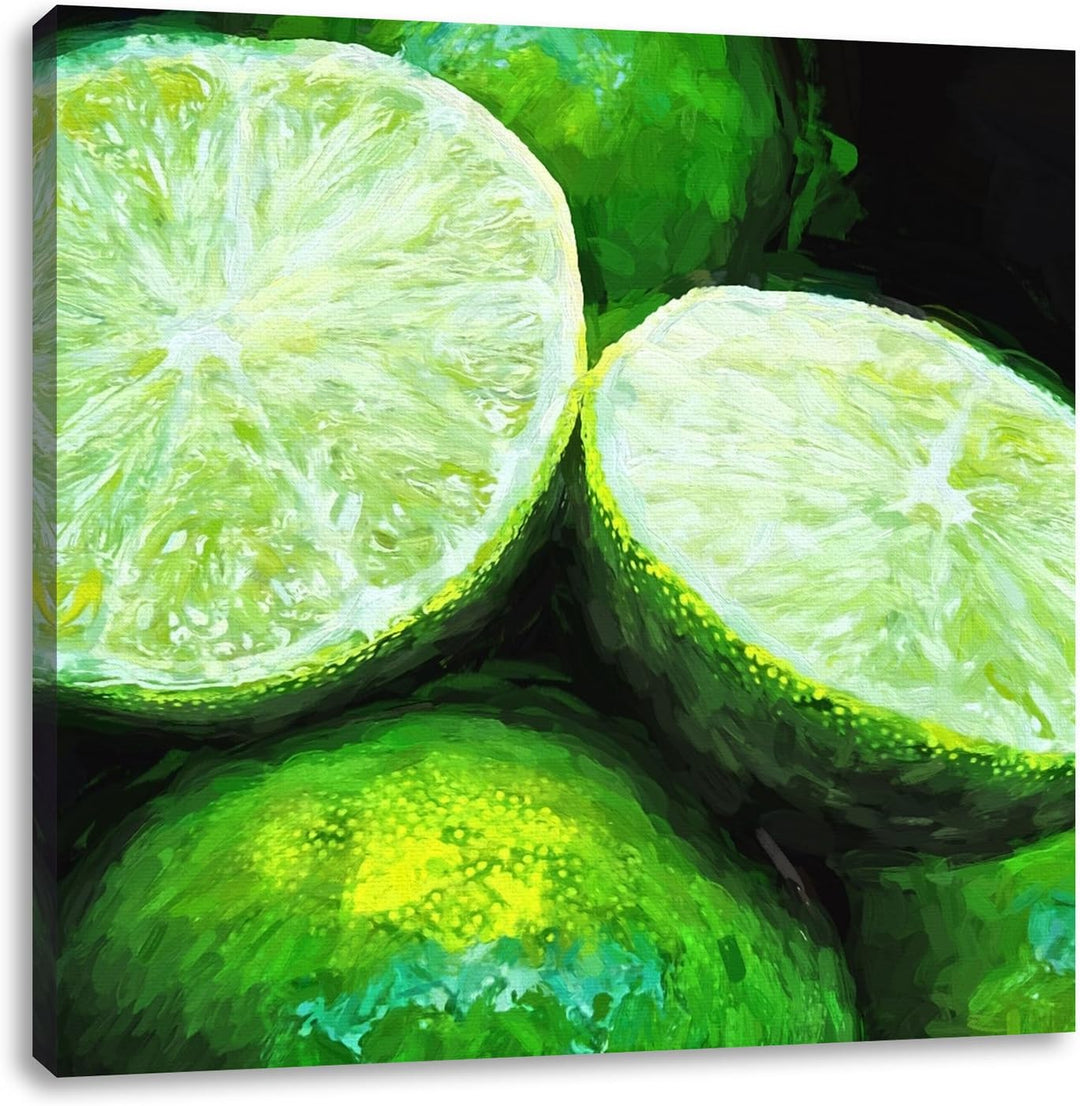 Pixxprint fruchtig frische Limette im Wasser als Leinwandbild/Grösse: 70x70 cm/Wandbild/Kunstdruck/f