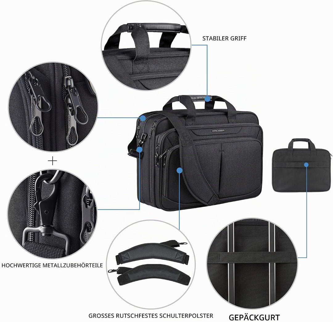 KROSER LaptopTasche 18" Upgrade Erweiterbare Leichte Aktentasche für 17,3" Laptop Premium Arbeitstas