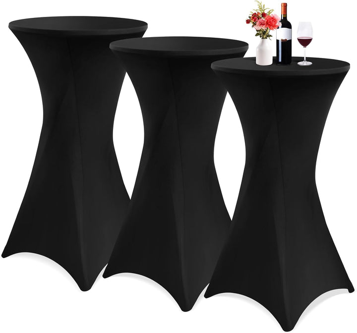 Showgeous 3er-Set Stretch Stehtisch Husse für Bistrotisch Ø 60-65 cm,Hussen Stehtische Schwarz 60 cm