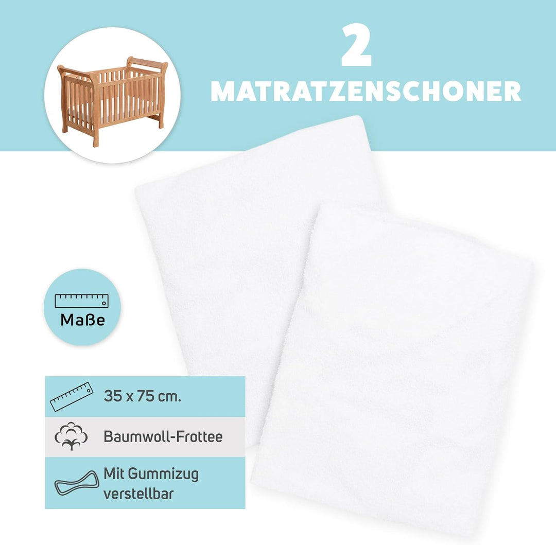 Matratzenschoner aus Baumwolle für Babykrippe | 35 x 75 cm | Wasserdicht |Atmungsaktiv | mit Gummi v