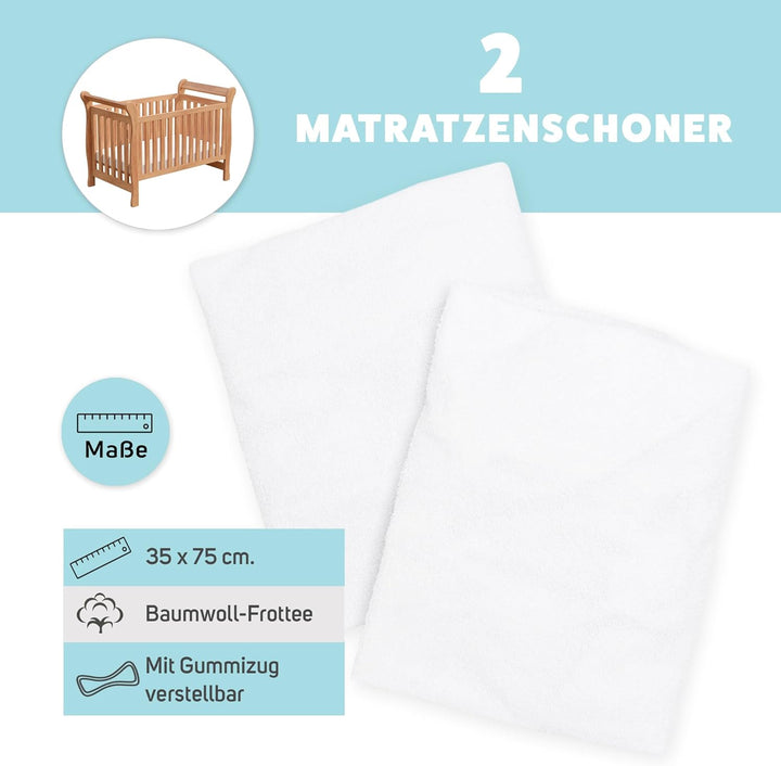 Matratzenschoner aus Baumwolle für Babykrippe | 35 x 75 cm | Wasserdicht |Atmungsaktiv | mit Gummi v