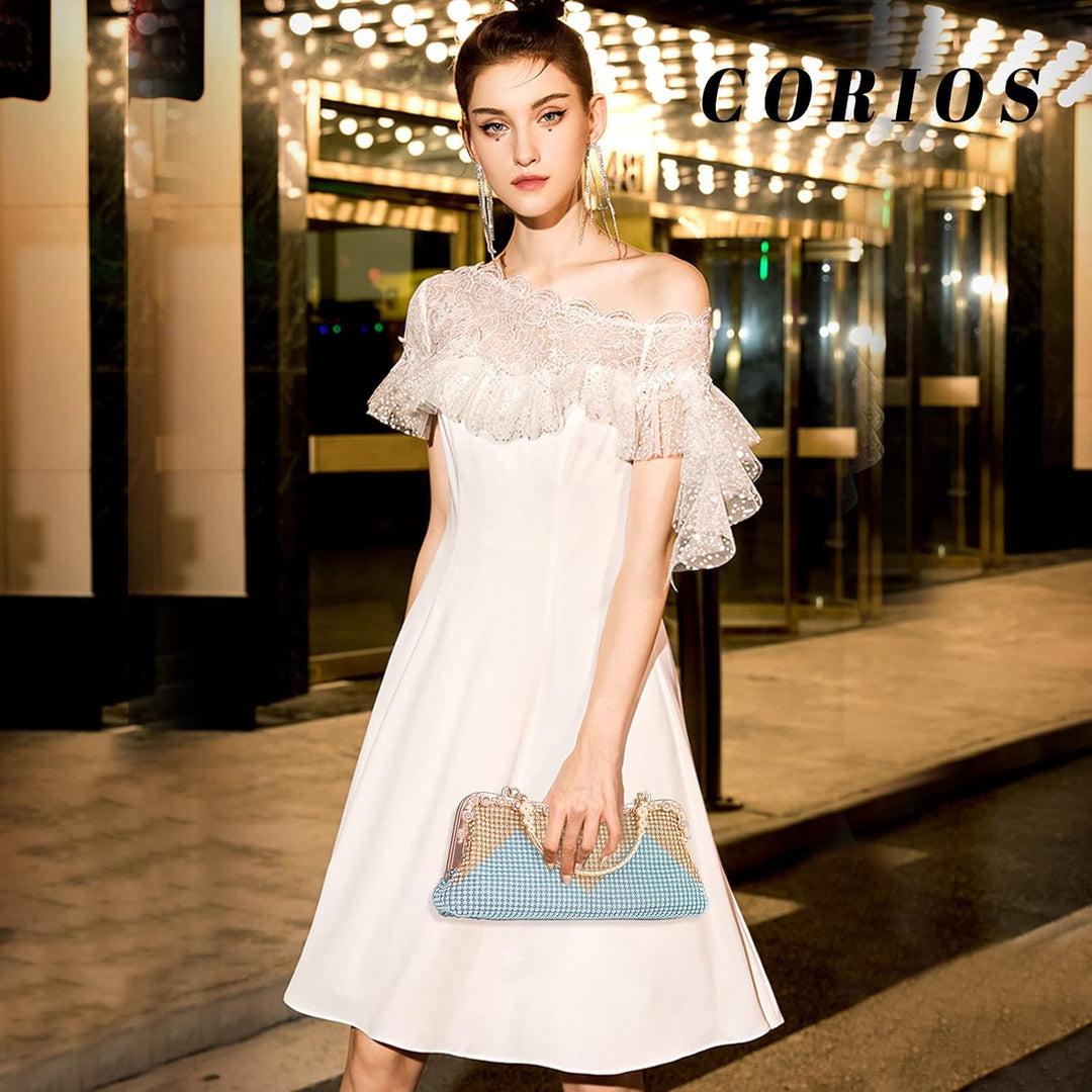 CORIOS Damen-Clutch Strasssteine Abendtasche Strass Handtasche Diamant Schultertasche Klein Tasche E