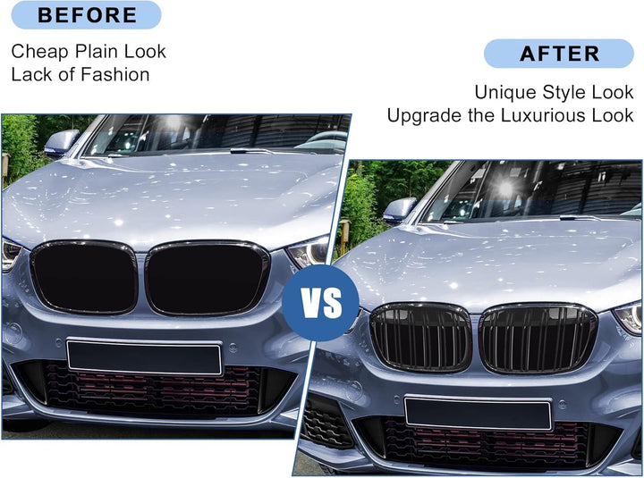 Gangying Kühlergrill Passend für BMW X1 F48 F49 2016 2017 2018 2019 Schwarz Glanz Kühler Front Doppe