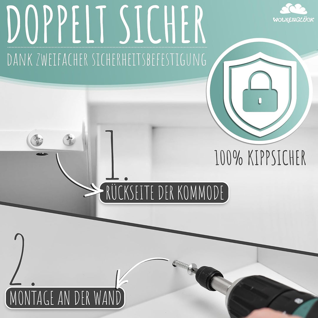 WOLKENGLÜCK® Wickelaufsatz für IKEA Hemnes Kommode [88x75x13cm] - Hochwertiger Hemnes Wickelaufsatz