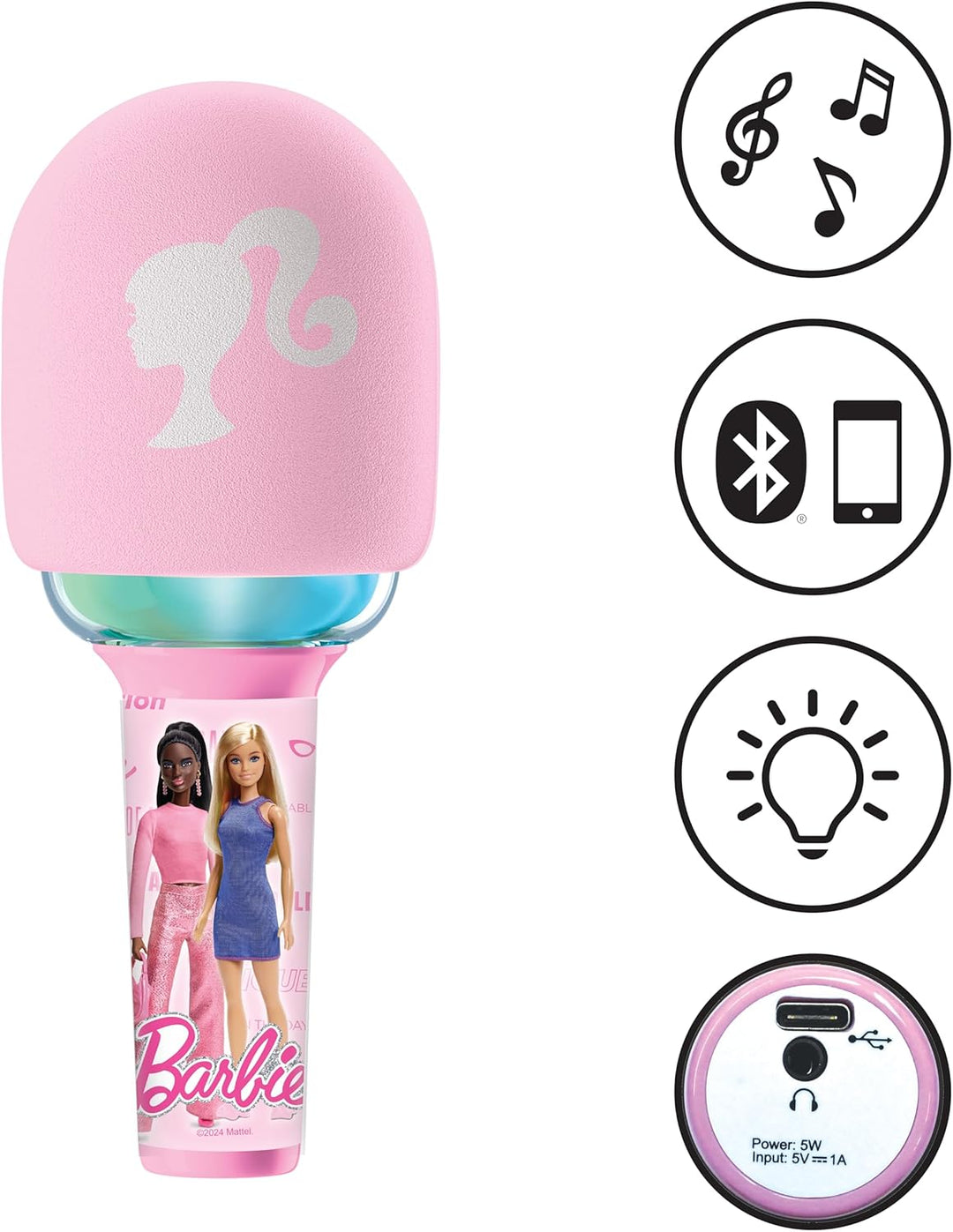 Lexibook, Barbie, Kabelloses Mikrofon mit Lautsprecher und Lichtern, 4 Stimmmodifikatoren, Mehrfarbi