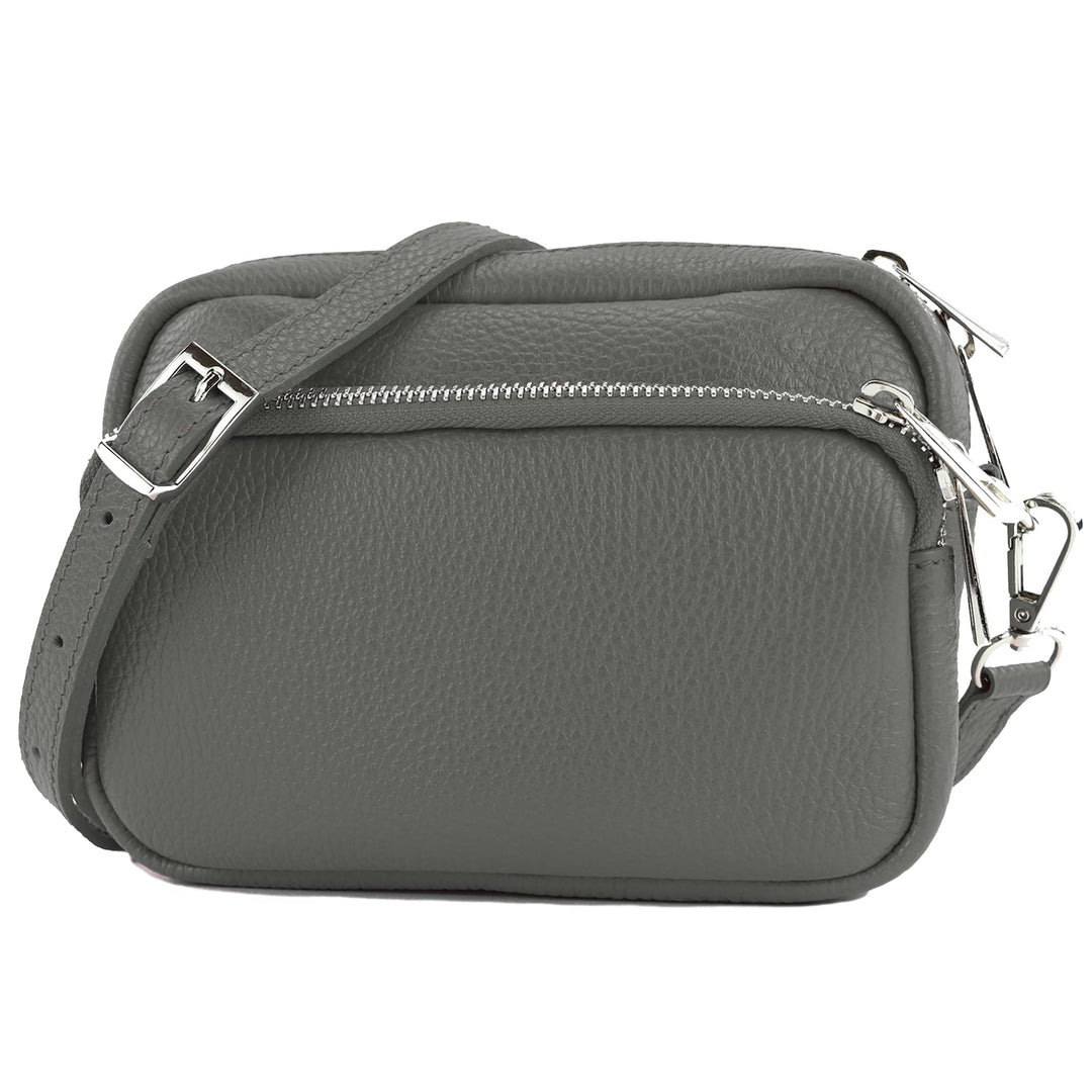modamoda de T231 Damen Leder Umhängetasche Schultertasche Small handmade in Italy Graphitgrau, Graph