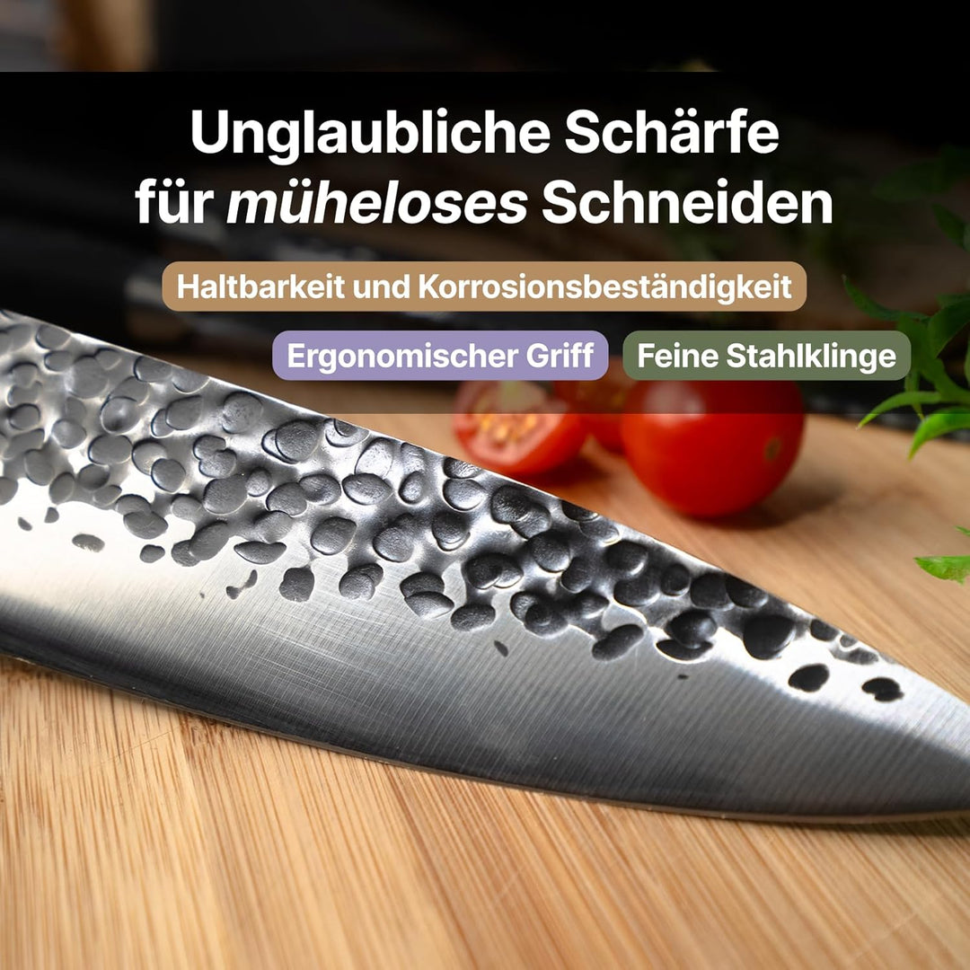 FIVI Kochmesser ROLF 20 cm | Profi Chefmesser aus rostfreiem Stahl mit Hammerschlag – Scharfes Allzw