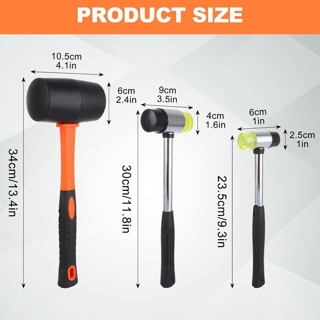 3 Stück Doppelkopf Gummihammer, Gummihammer-Set, 60mm/40mm/25mm doppelseitiger weicher Hammer aus st