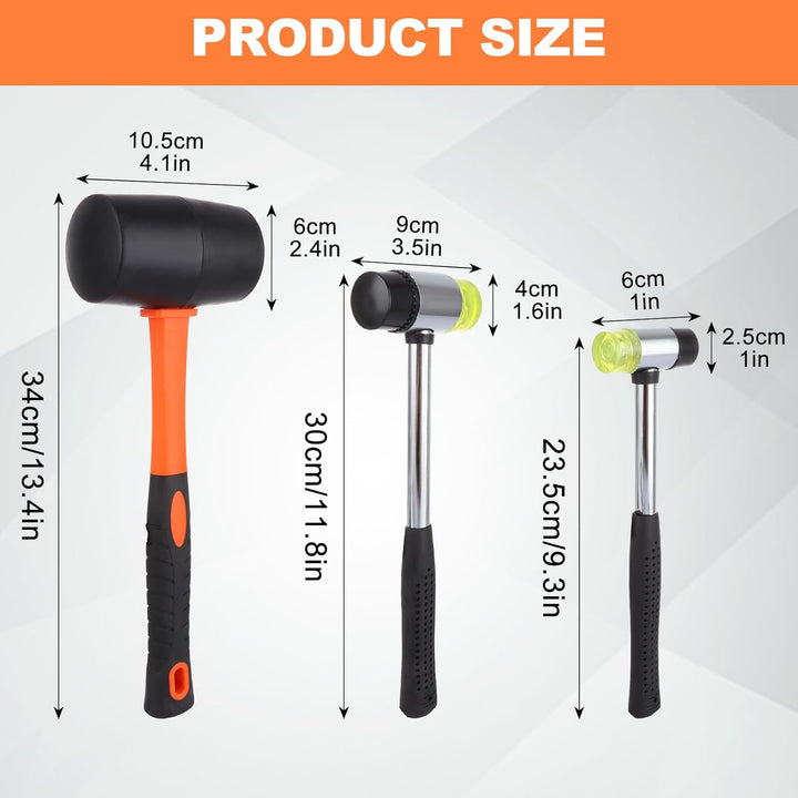 3 Stück Doppelkopf Gummihammer, Gummihammer-Set, 60mm/40mm/25mm doppelseitiger weicher Hammer aus st