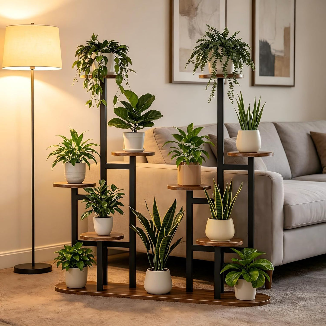 MIN WIN 100 cm Pflanzenständer Metall mit 8 Ebenen Pflanzenregal Blumenständer drinnen draussen Plat