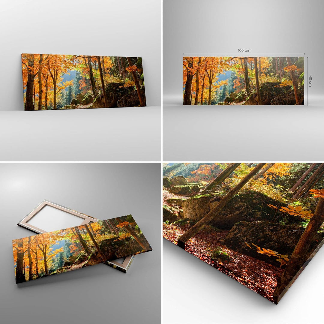Panorama Bilder auf Leinwand 100x40cm Leinwandbild Herbst berg wald natur Gross Wanddeko Bild Schlaf