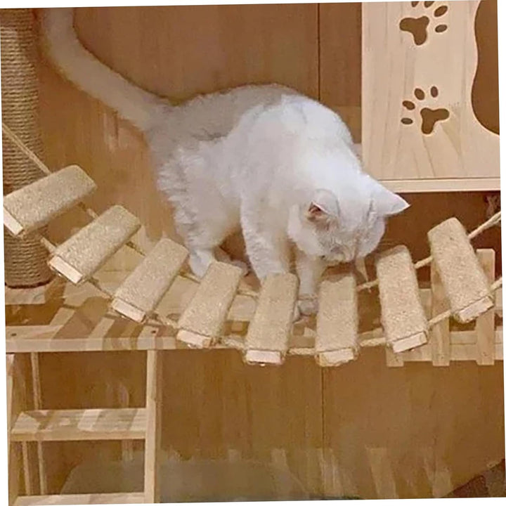HoveeLuty Katzenleiter, 25, 4 x 99, 1 cm, hängende Katzenbrücke aus Holz, umwickelt mit Leinenseil,