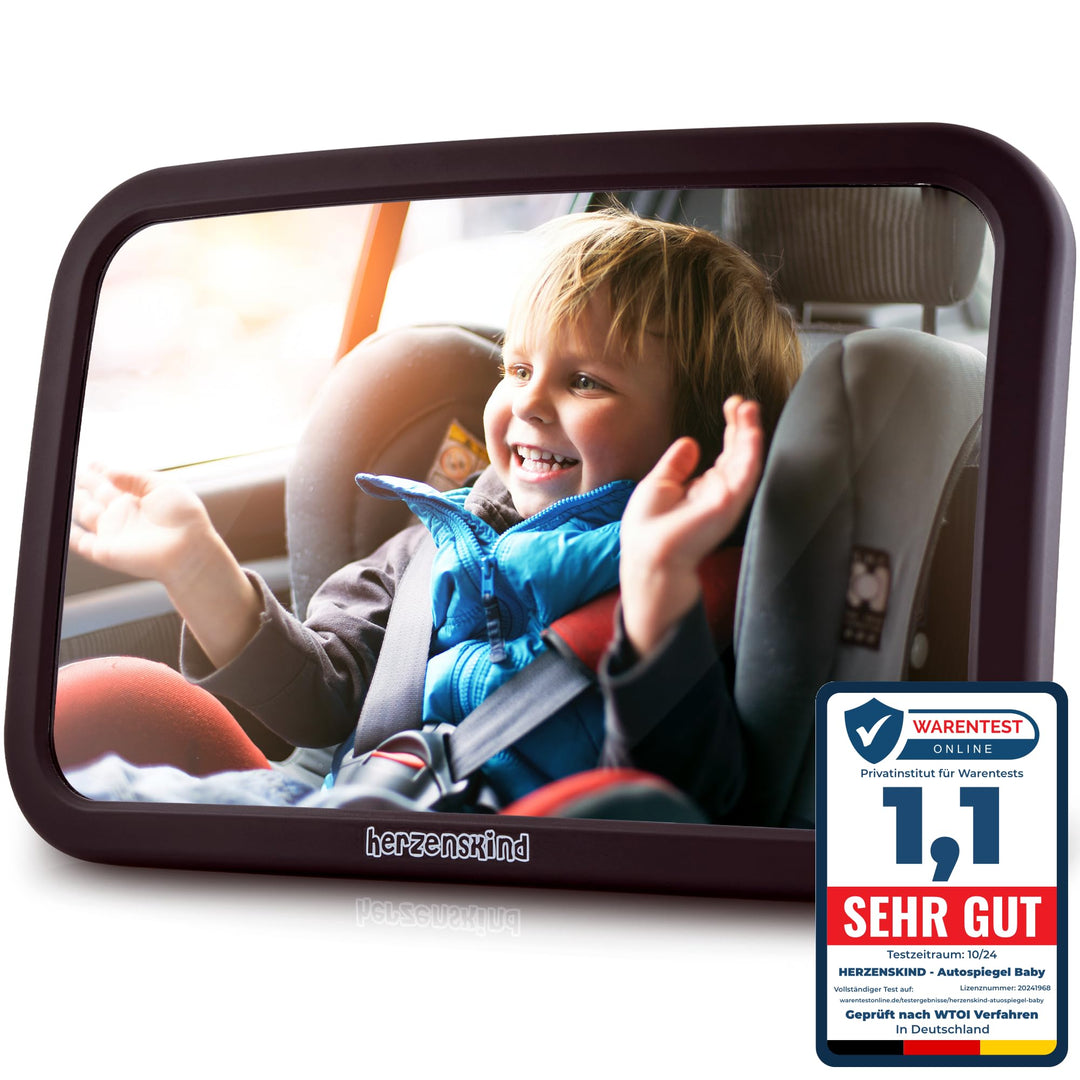 HerzensKind XXL Autospiegel für Babys im Rücksitz. 25% grösser für perfekte Übersicht. Rücksitzspieg