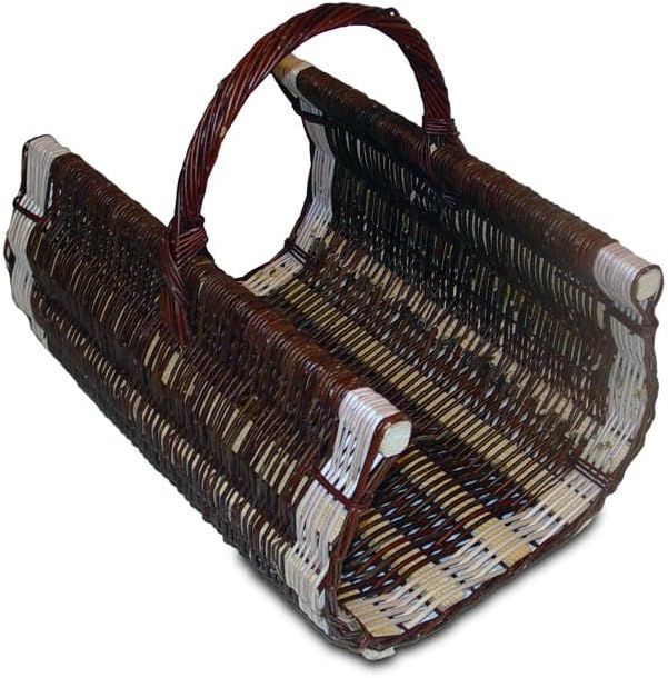 Kaminholzkorb aus brauner Weide, nicht geschält, ovaler Kaminholzkorb (60 x 48 cm, H: 35/48 cm, brau