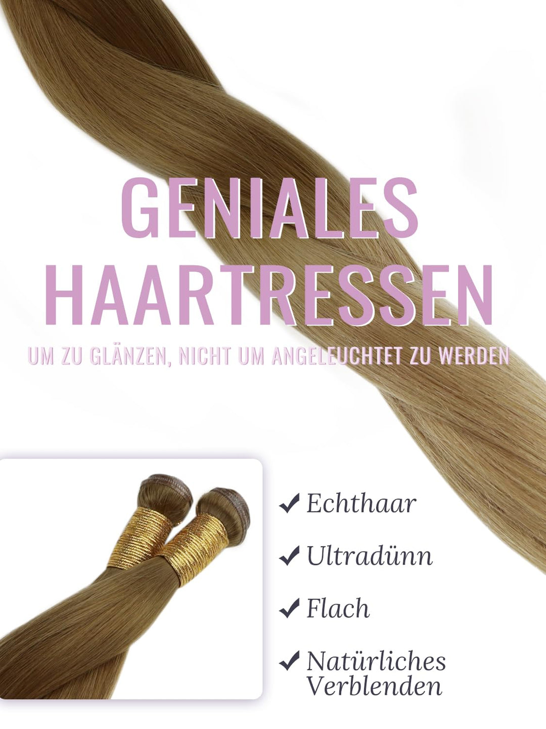 Fshine Genie Tressen Echthaar 50 cm 60 g Haartressen Echthaar zum Einnähen Schokoladenbraun bis Schm