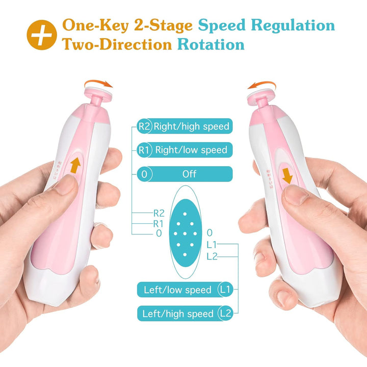 Zooawa Baby Nagelknipser 20 in 1, Elektrischer Baby Nageltrimmer, Nagelfeilen Set mit 12 Ersatzpads,