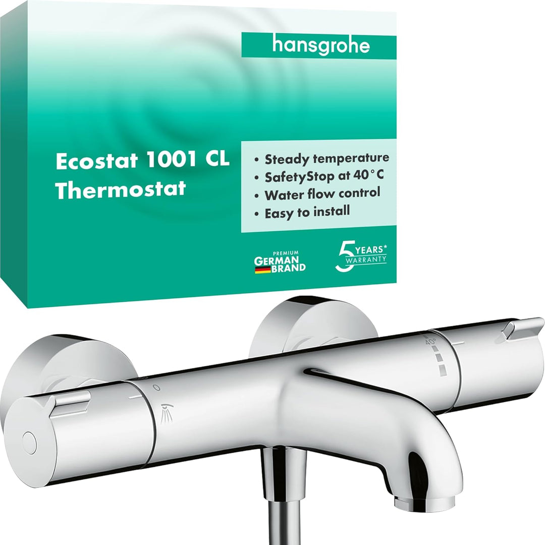 hansgrohe Ecostat - Wannenthermostat Aufputz, Wannenarmatur mit Sicherheitssperre (SafetyStop) bei 4