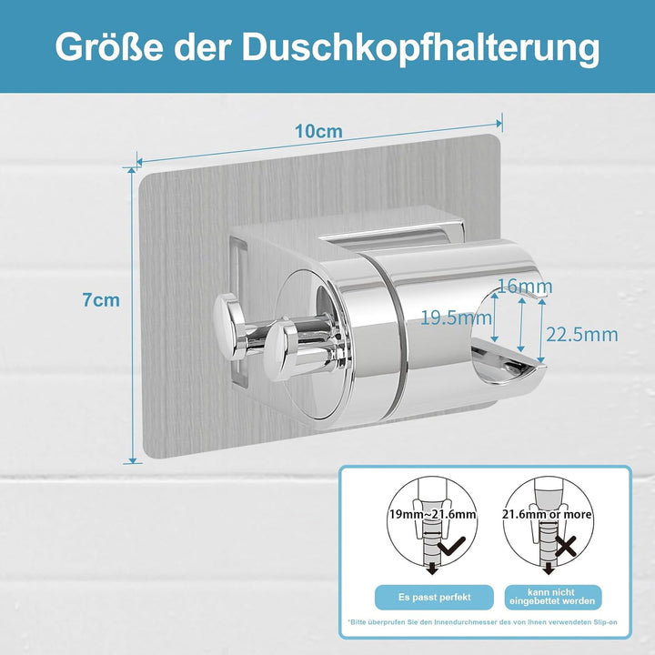 OFFO Duschkopf Halterungen ohne Bohren, Shower Head Holder, Duschhalterung Selbstklebend, Chrom 19-2